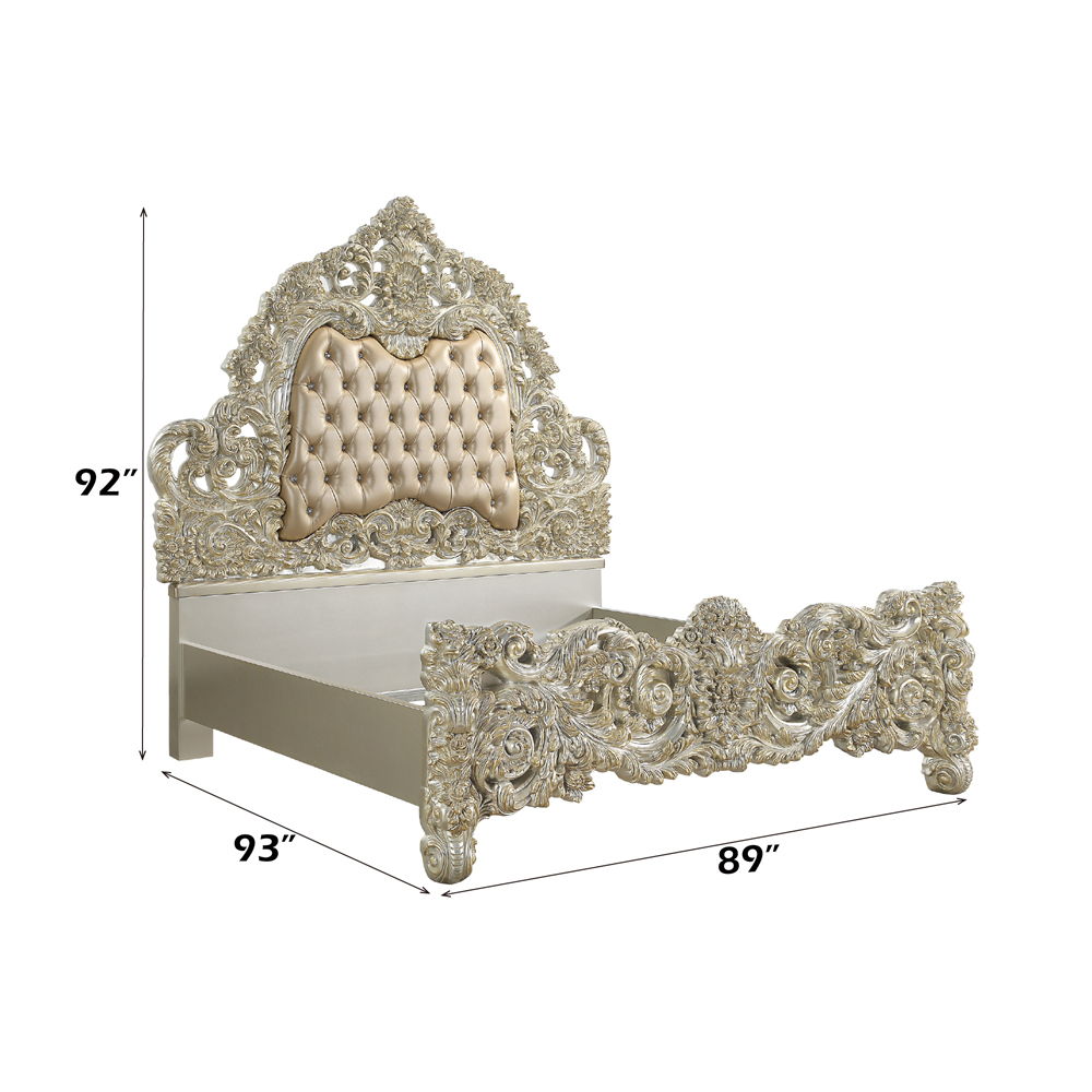 Sorina - Eastern King Bed - PU & Antique Gold Finish