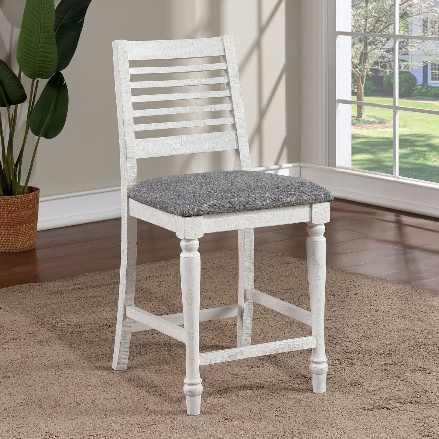 Calabria - Counter Height Chair (Set of 2) - Antique White / Gray