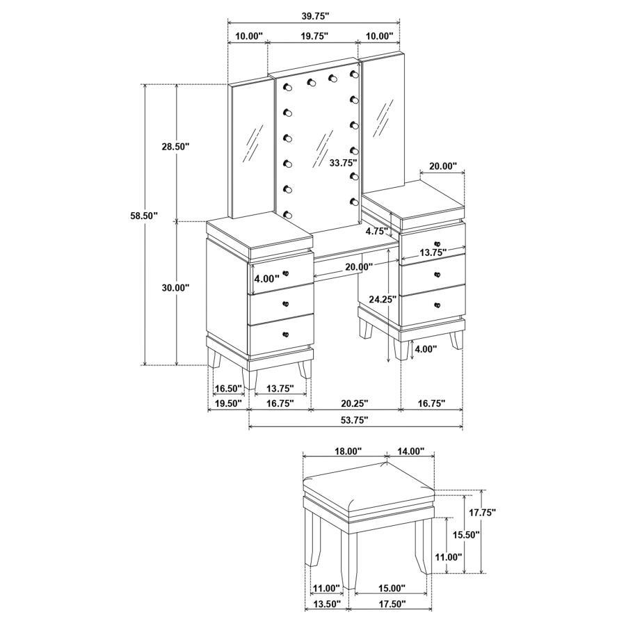 Talei - 6-Drawer Vanity Set With Lighting - Black And White