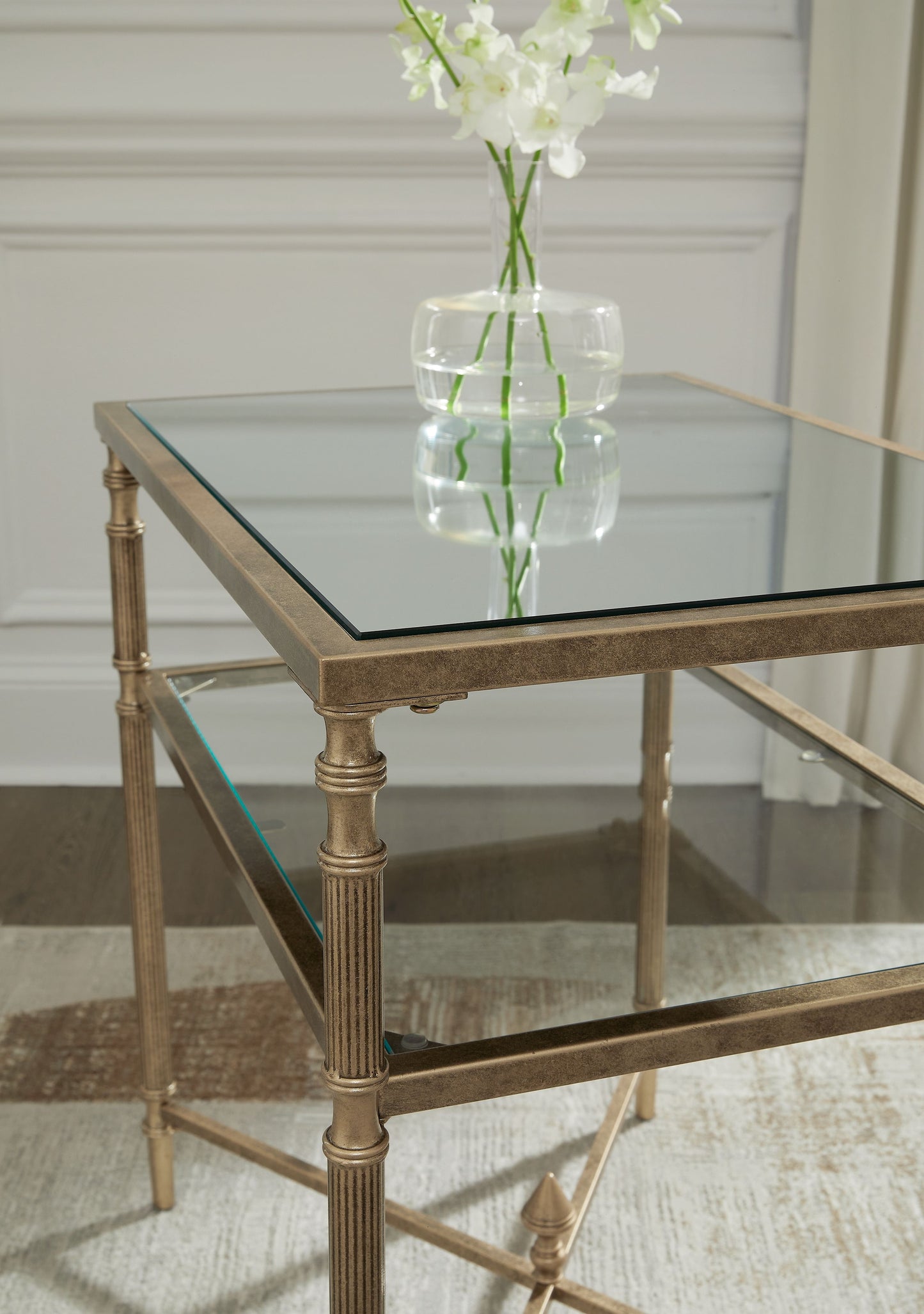 Cloverty - Aged Gold Finish - Rectangular End Table