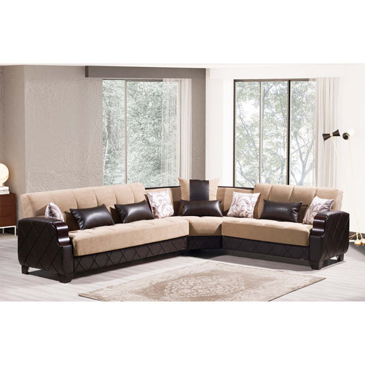 Ottomanson Molina - Convertible Sectional With Storage - Beige & Brown