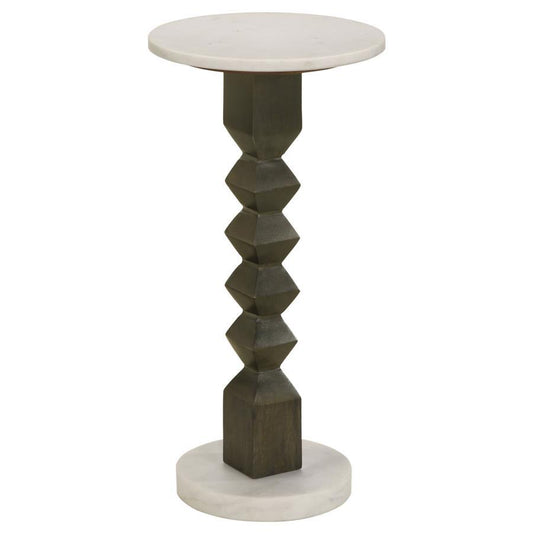 Colette - Round Marble Top Side Table - White And Dark Gray