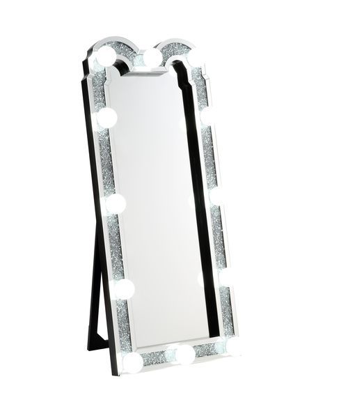 Noralie - Accent Floor Mirror - Mirrored & Faux Diamonds - Wood - 63"