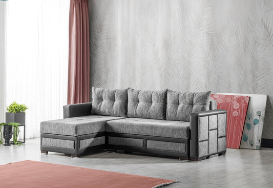Ottomanson Loft - Upholstered Convertible Sectional with Storage - Gray