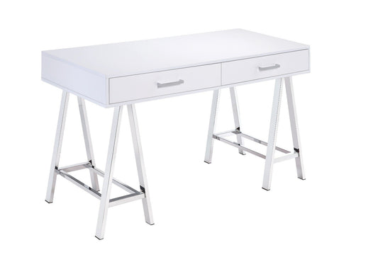 Coleen - Desk - White High Gloss & Chrome Finish