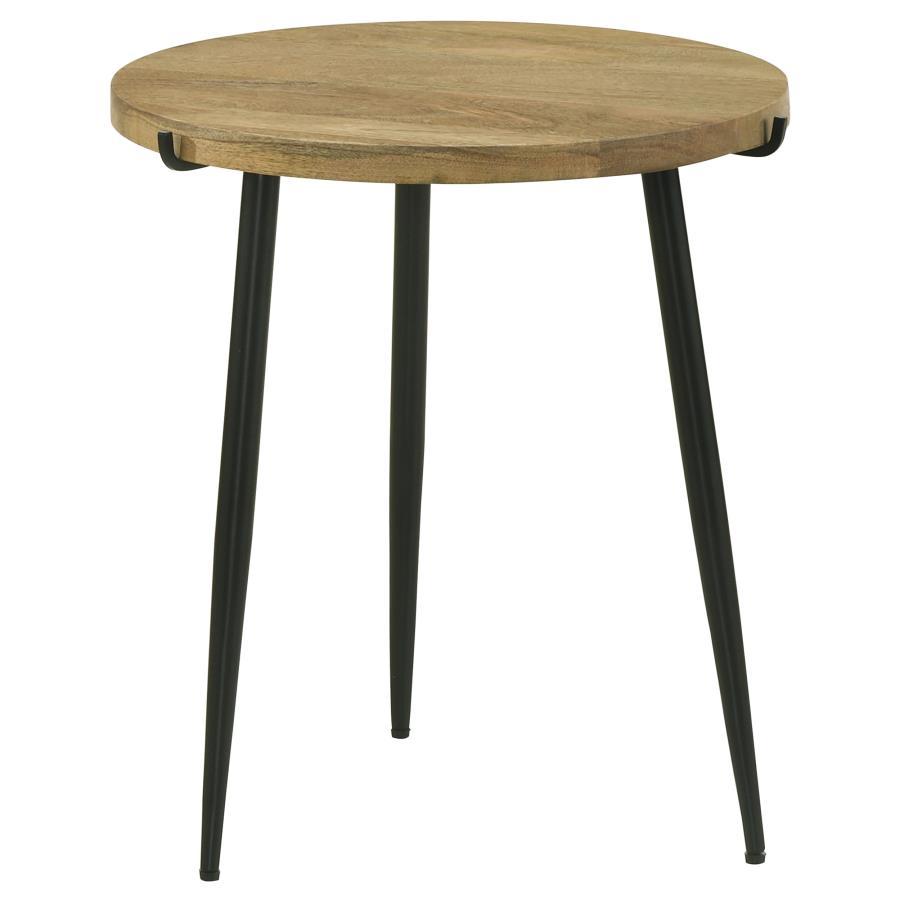 Pilar - Round Solid Wood Top End Table - Natural and Black