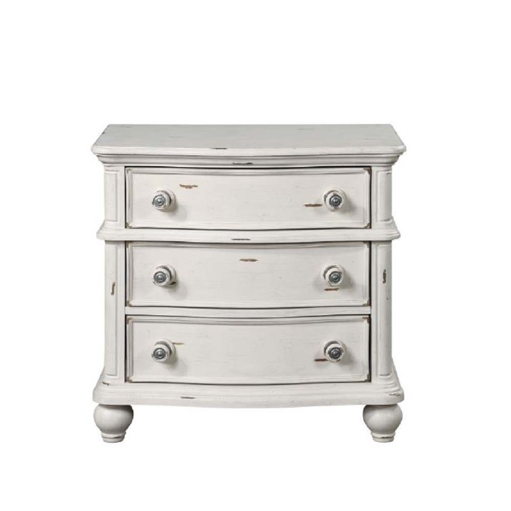 Jaqueline - Nightstand - Light Gray Linen & Antique White Finish