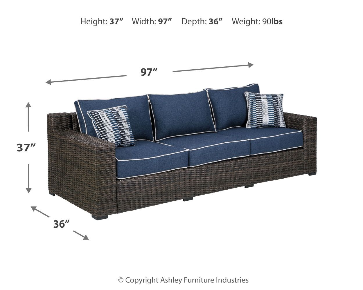 Grasson Lane - Brown / Blue - Sofa With Cushion