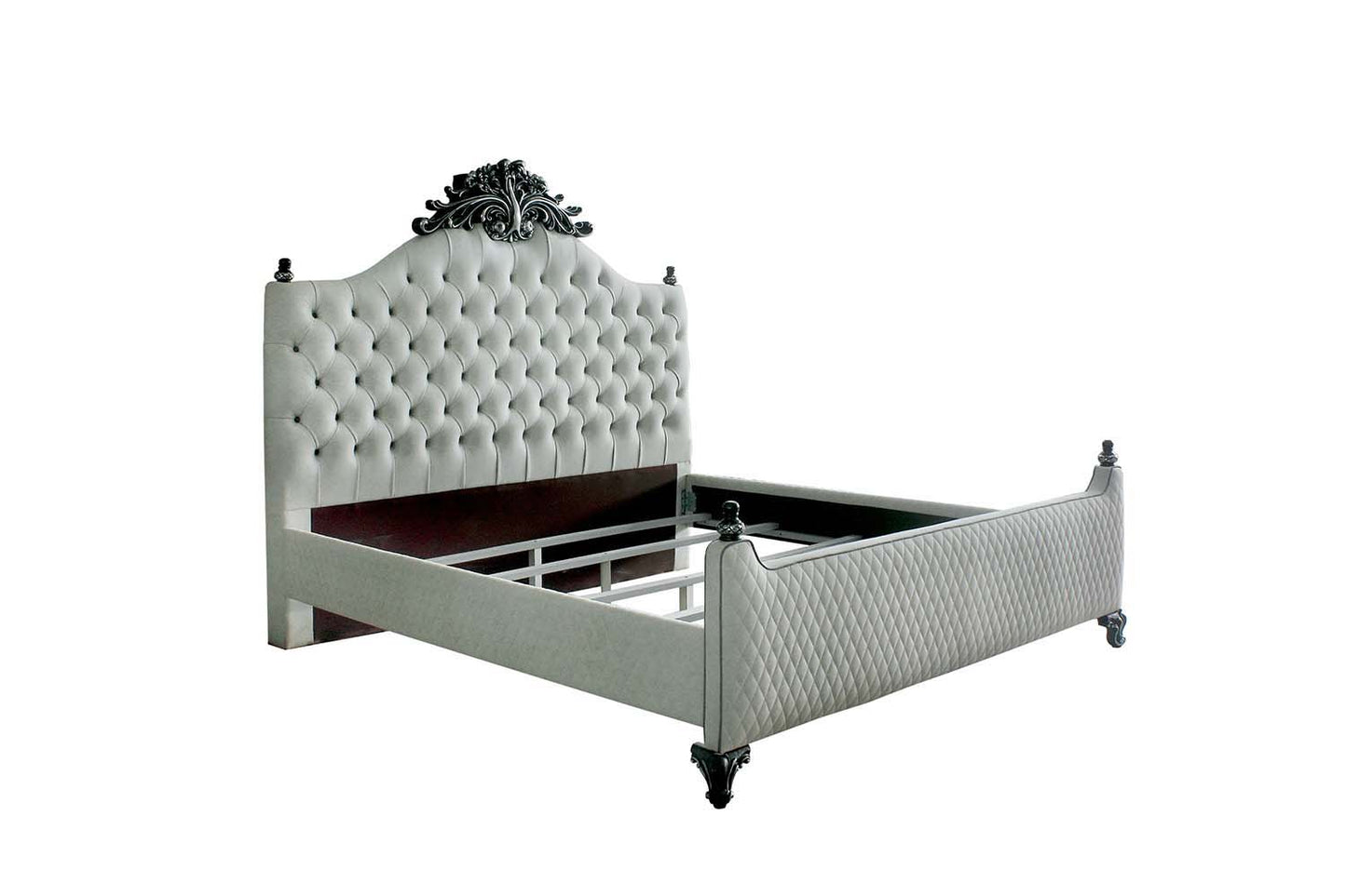 House - Delphine - Queen Bed - Two Tone Ivory Fabric & Charcoal Finish