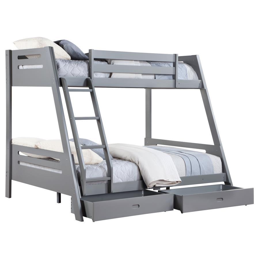 Trisha - Wood Twin Over Full Bunk Bed With Storage Drawers - Grey