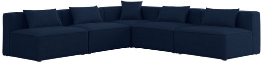 Cube - Modular Sectional 5 Piece - Navy - Fabric