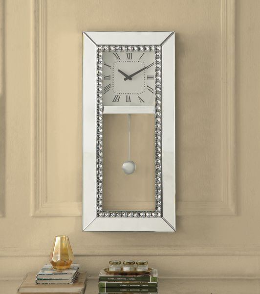 Lotus - Wall Clock - Mirrored & Faux Crystal Diamonds