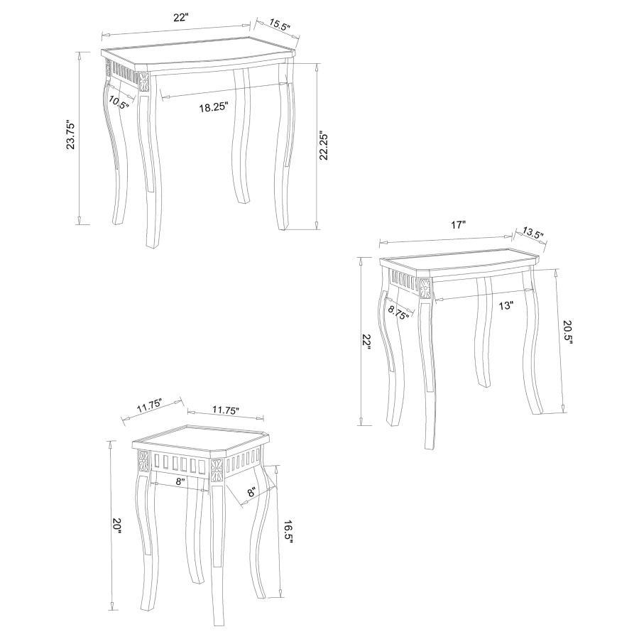 Daphne - 3 Piece Curved Leg Nesting Tables WArm - Brown