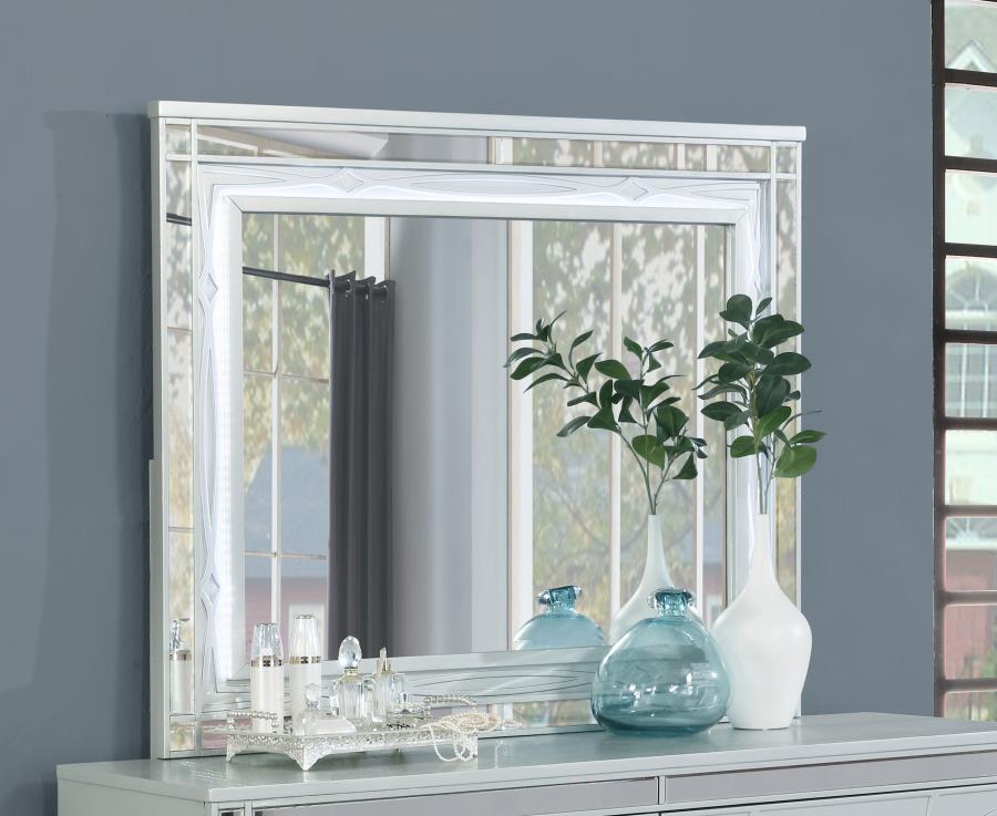 Gunnison - Dresser Mirror With LED Lighting - Silver Metallic