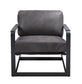 Locnos - Accent Chair - Gray Top Grain Leather & Black Finish