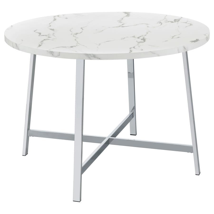 Alcott - Round Faux Carrara Marble Top Dining Table - Chrome