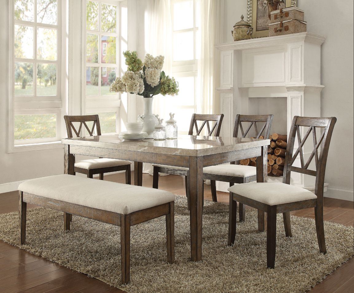 Claudia - Dining Table - White Marble & Salvage Brown