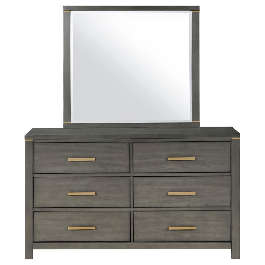 Kieran - 6-Drawer Bedroom Dresser With Mirror - Grey