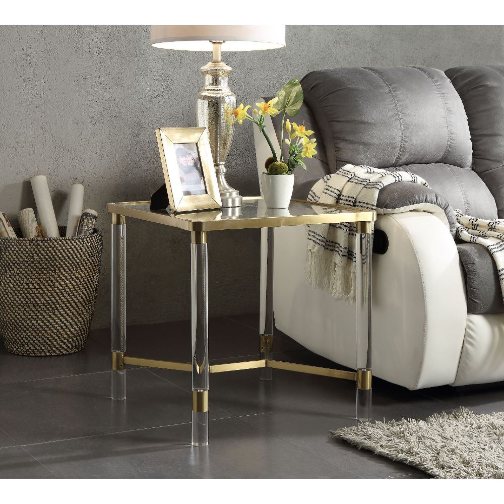 Penstemon - End Table - Clear Acrylic, Gold Stainless Steel & Clear Glass