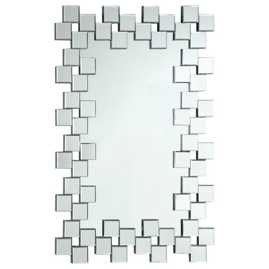 Pamela - Frameless Wall Mirror With Staggered Tiles - Silver