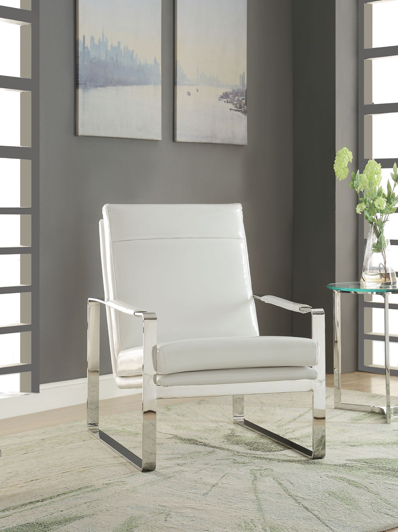 Rafael - Accent Chair - White PU & Stainless Steel