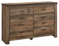 Trinell - Brown Dark - Six Drawer Dresser - 61.34" x 15.98" x 42.99"