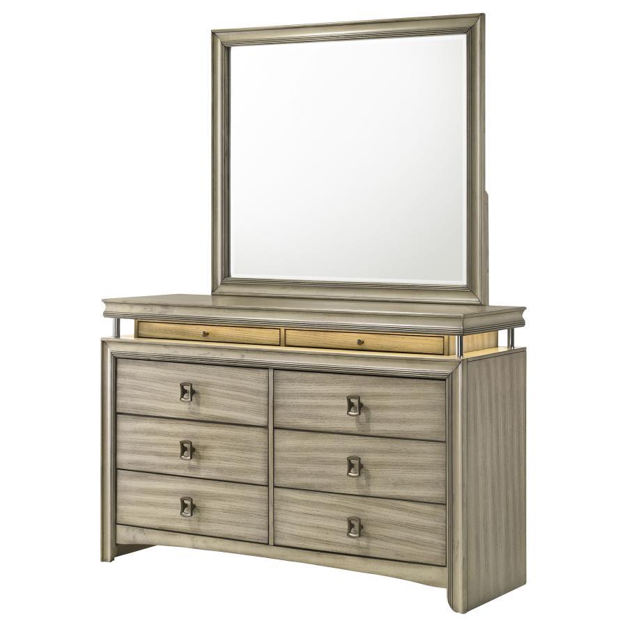 Giselle - 8-Drawer Bedroom Dresser With Mirror With LED - Rustic Beige