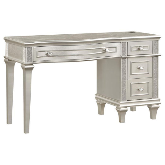 Evangeline - 4-Drawer Vanity Table With Faux Diamond Trim - Silver And Ivory