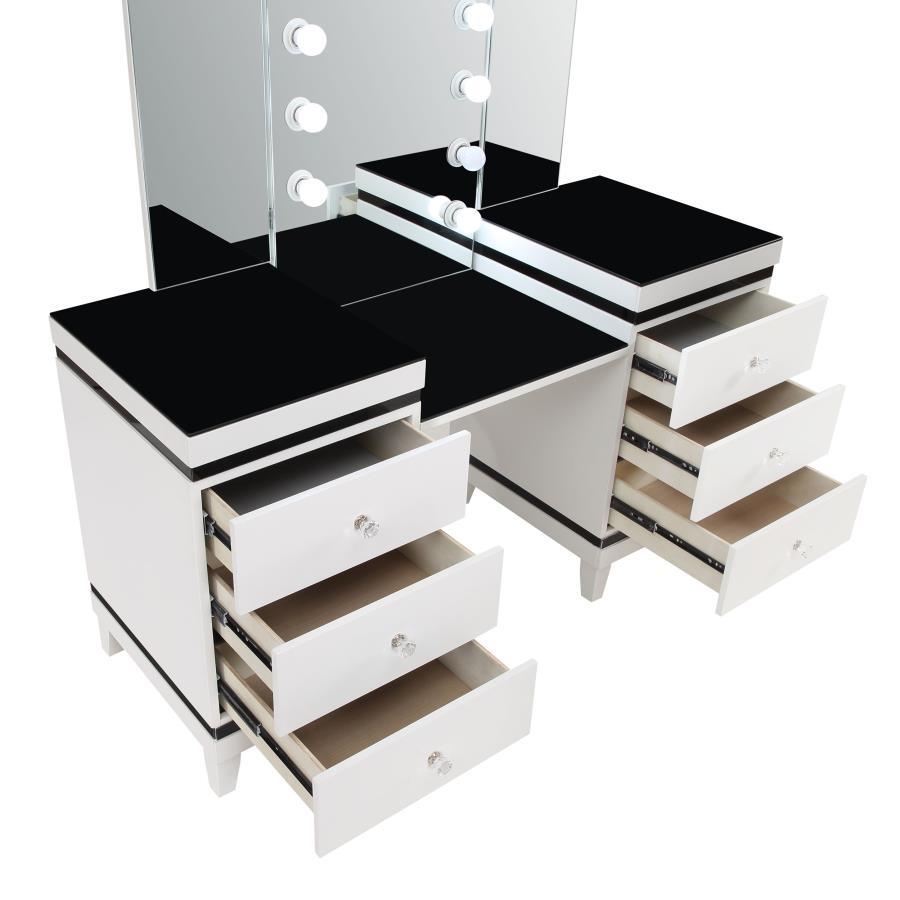 Talei - 6-Drawer Vanity Set With Lighting - Black And White