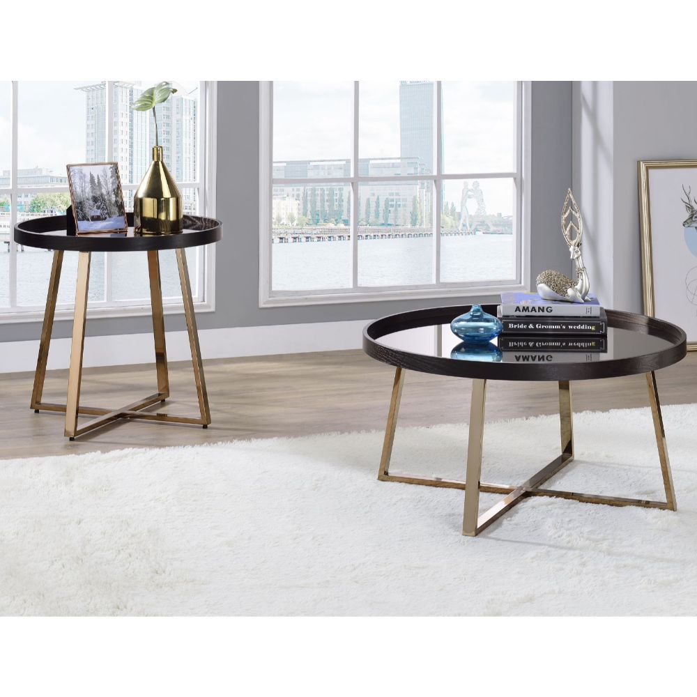 Hepton - End Table - Mirrored, Walnut & Champagne