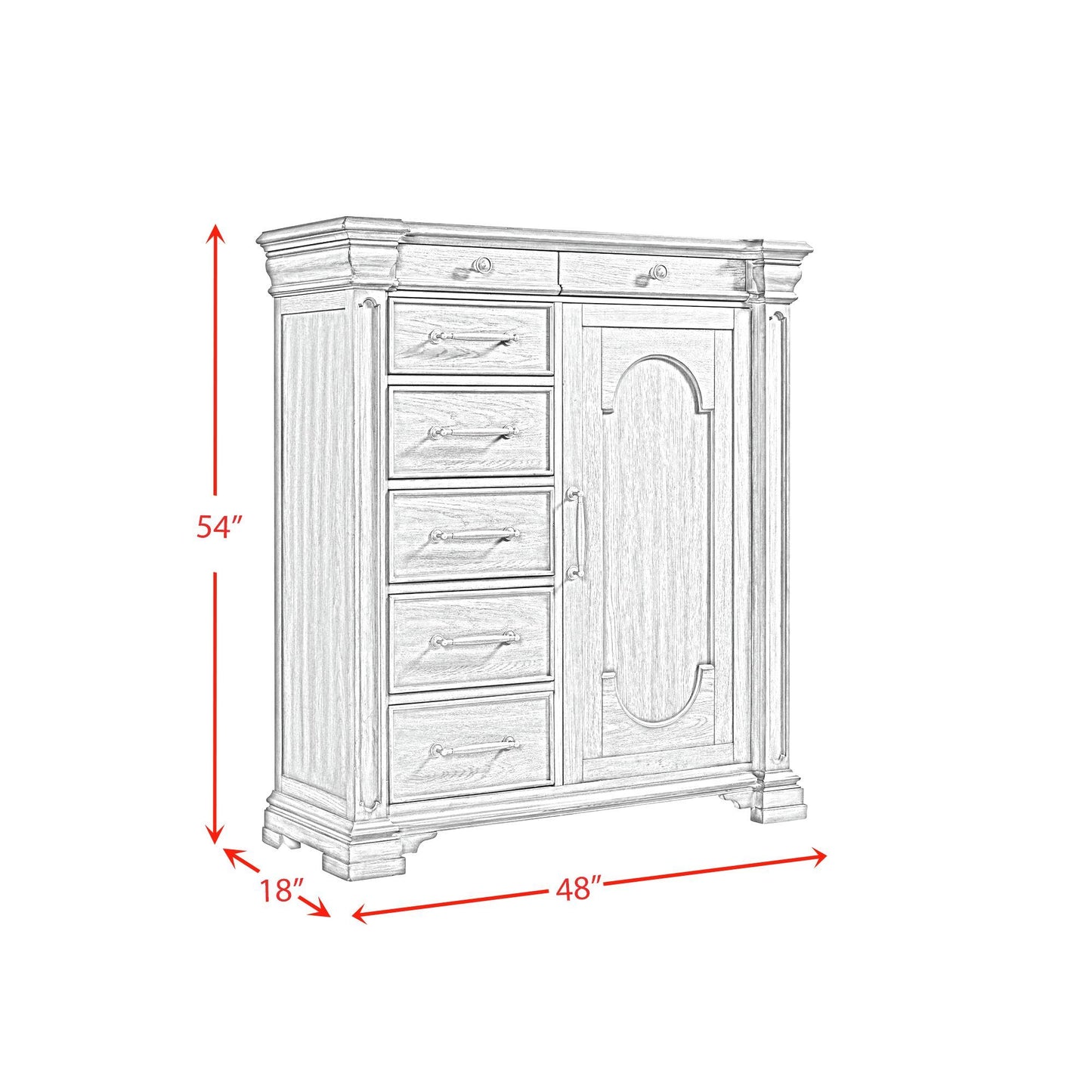 Kings Court - 1 Door And 7 - Drawer Chest - Gray