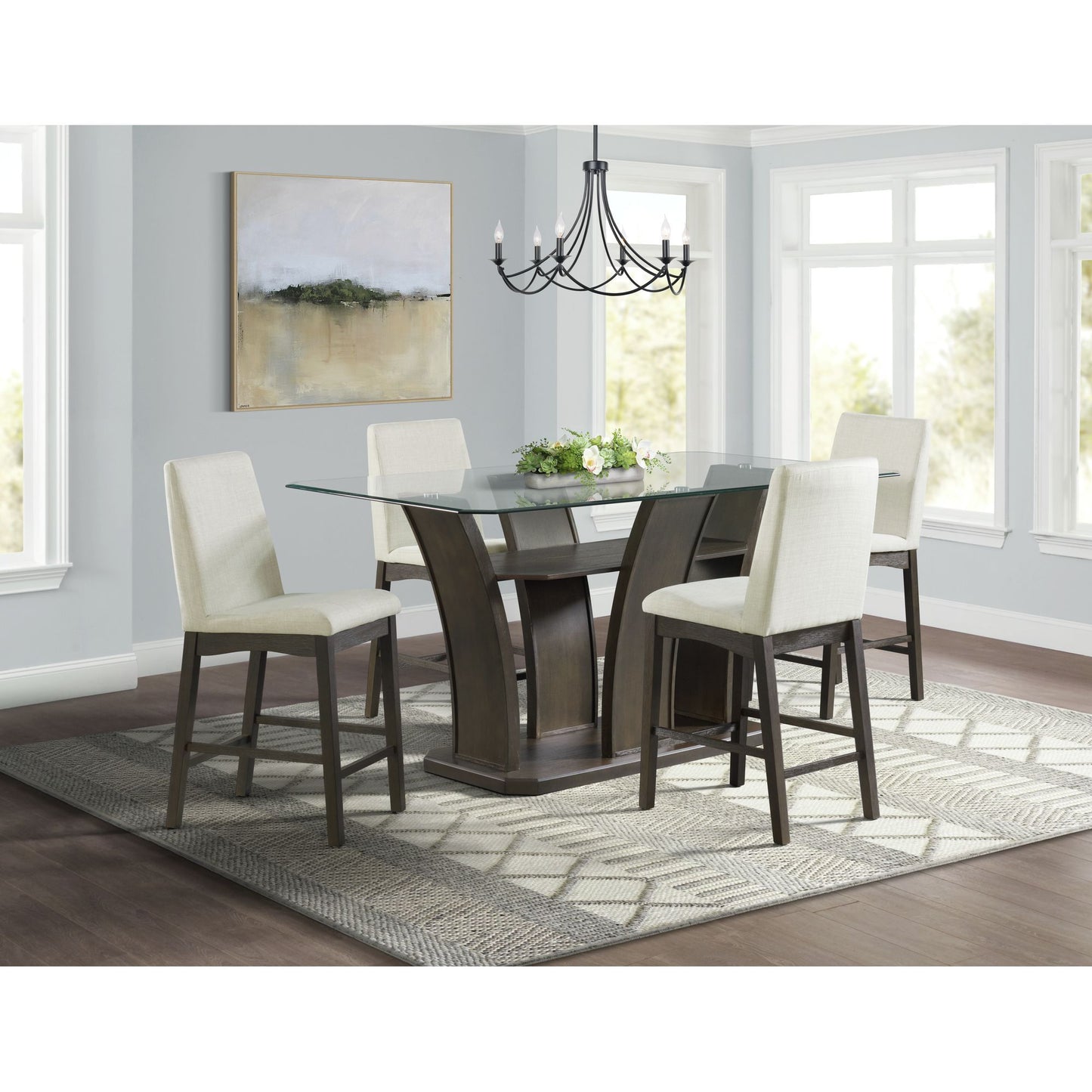 Dapper - Rectangular Counter Dining 5 Piece Set-Table And Four Chairs - Walnut