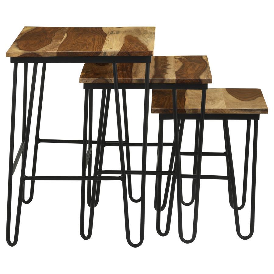 Nayeli - 3 Piece Nesting Table With Hairpin Legs - Natural And Black