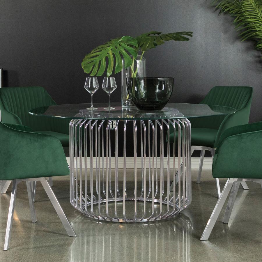 Veena - Round Glass Top Metal Dining Table - Chrome