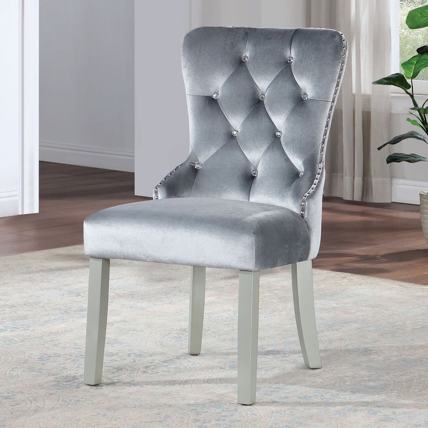 Adalia - Wingback Chair (Set of 2) - Silver / Dark Gray