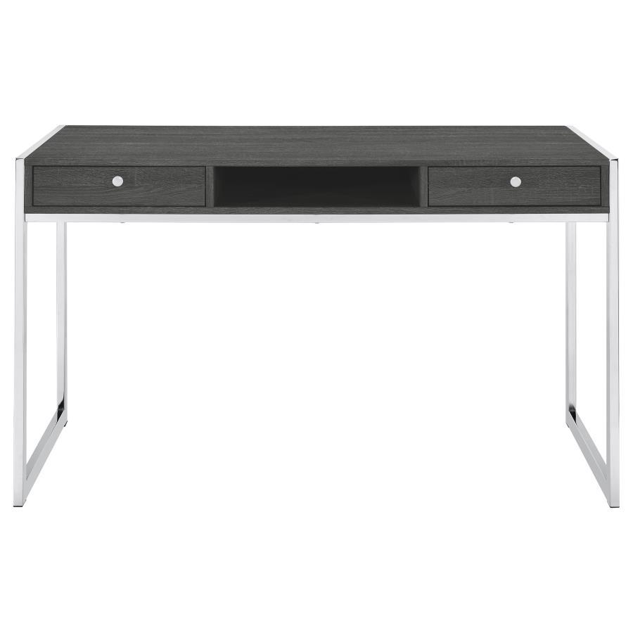 Wallice - 2-Drawer Writing Desk - Weathered Gray And Chrome