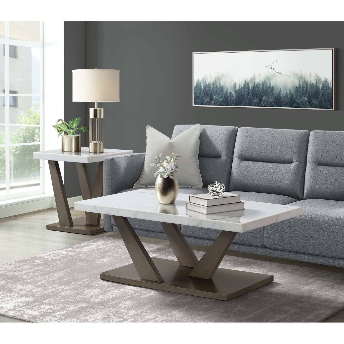 Greta - 2 Piece Occasional Table Set, Coffee Table & End Table - Gray