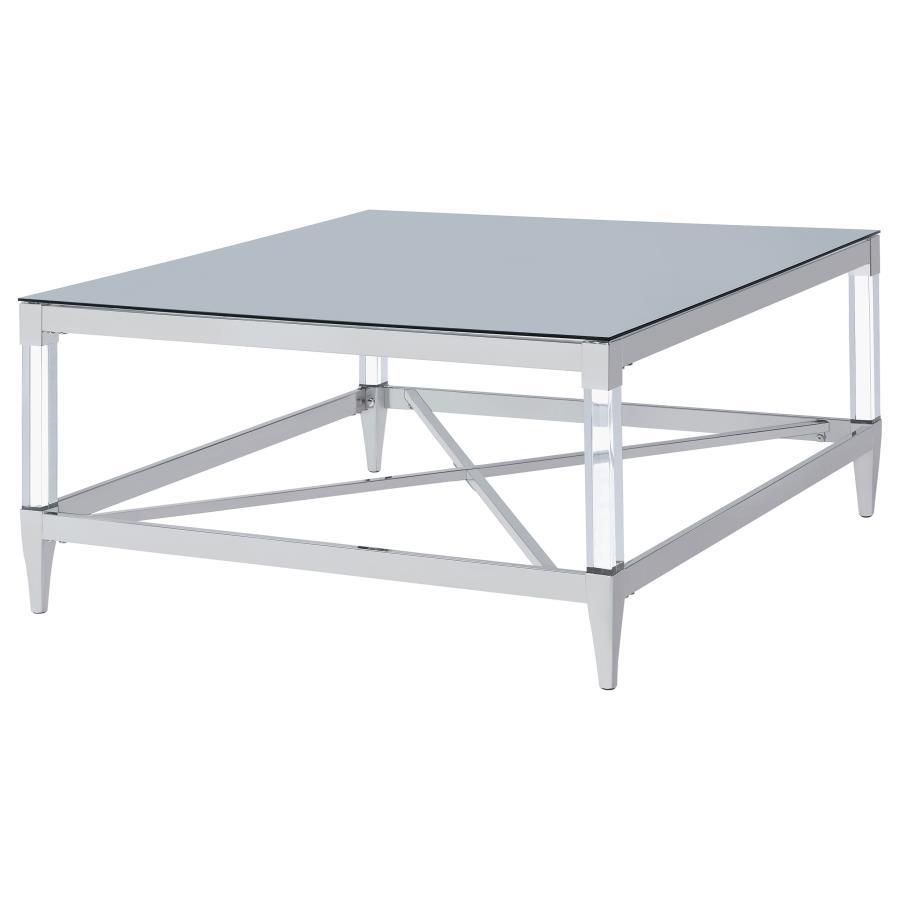 Lindley - Square Coffee Table With Acrylic Legs And Tempered Mirror Top - Chrome