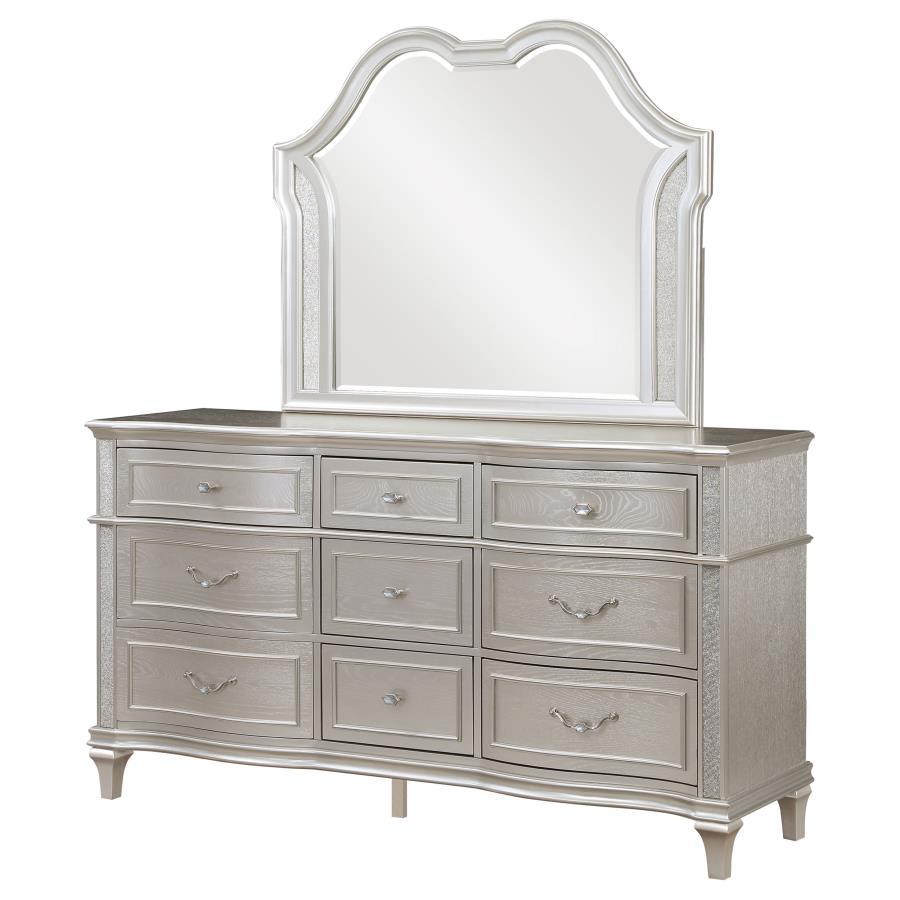 Evangeline - 9-Drawer Dresser With Mirror - Silver Oak