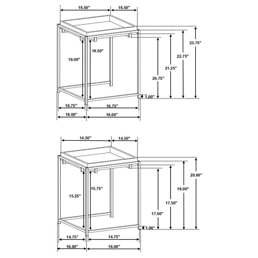 Bolden - 2 Piece Square Nesting Table With Recessed Top - Gold