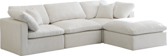 Plush - Velvet Standart Comfort Modular Sectional 4 Piece - Cream - Fabric