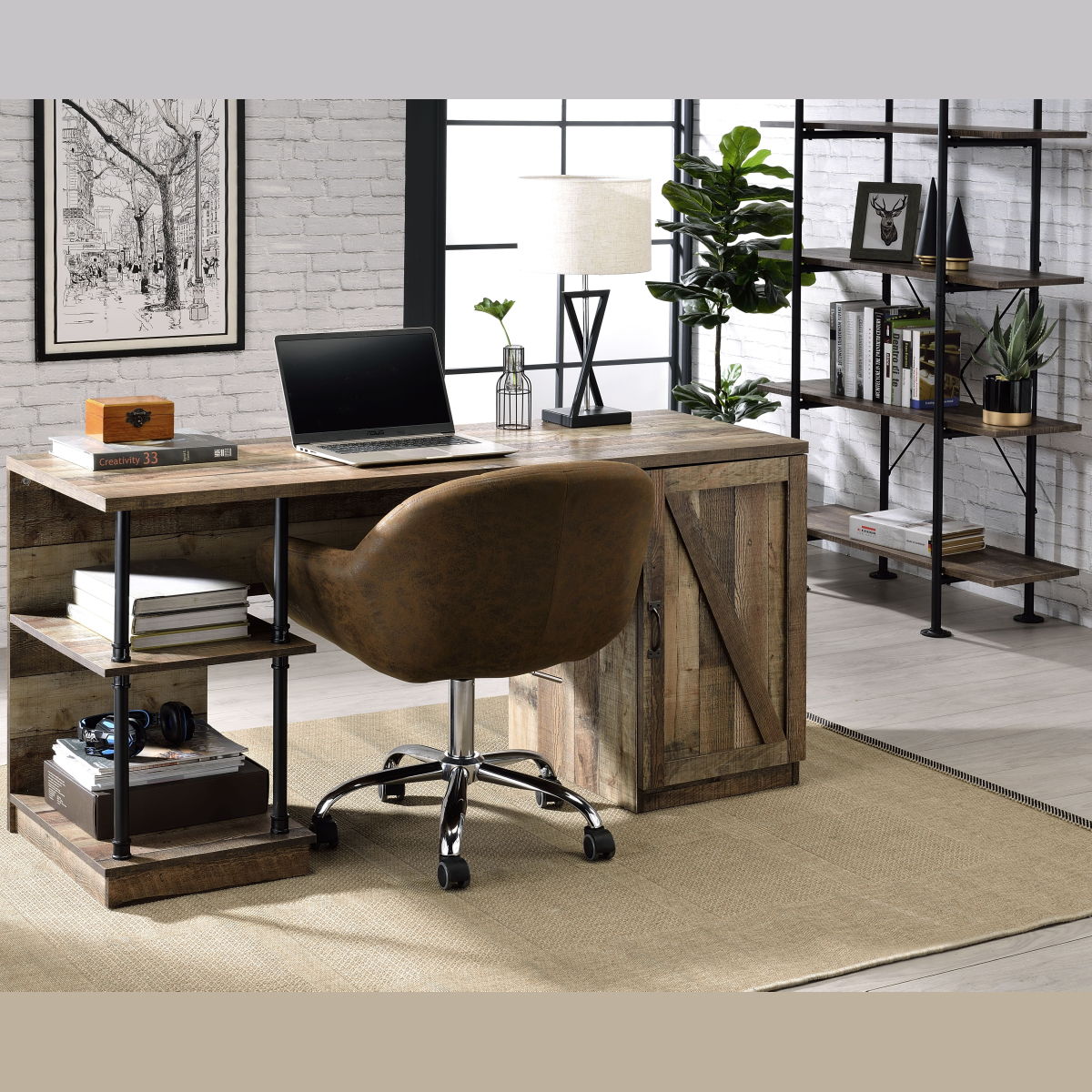 Canna - Writing Desk - Rustic Oak & Black Finish