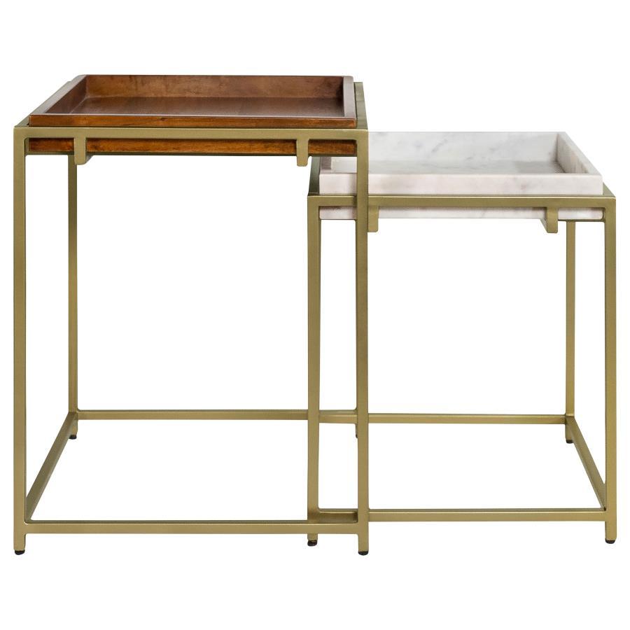 Bolden - 2 Piece Square Nesting Table With Recessed Top - Gold