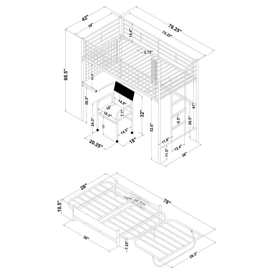 Jenner - Twin Futon Workstation Loft Bed And Futon Pad - Black