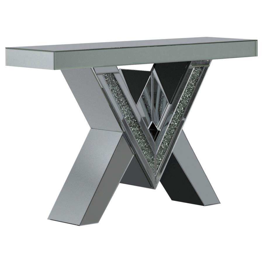 Taffeta - V-Shaped Sofa Table With Glass Top - Silver