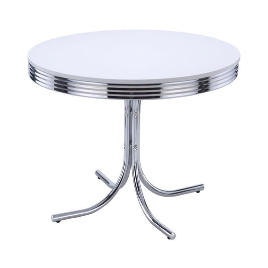Retro - Round Dining Table - Glossy White And Chrome