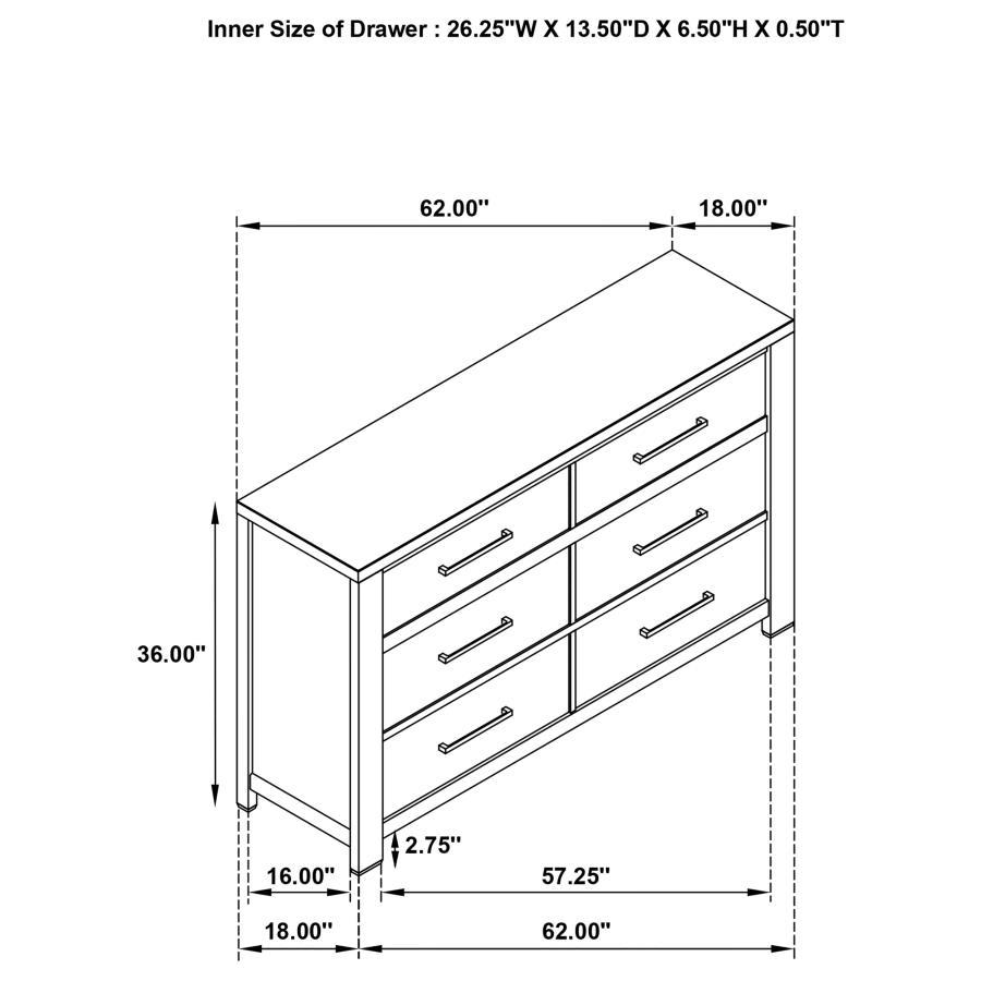 Kieran - 6-Drawer Bedroom Dresser - Gray