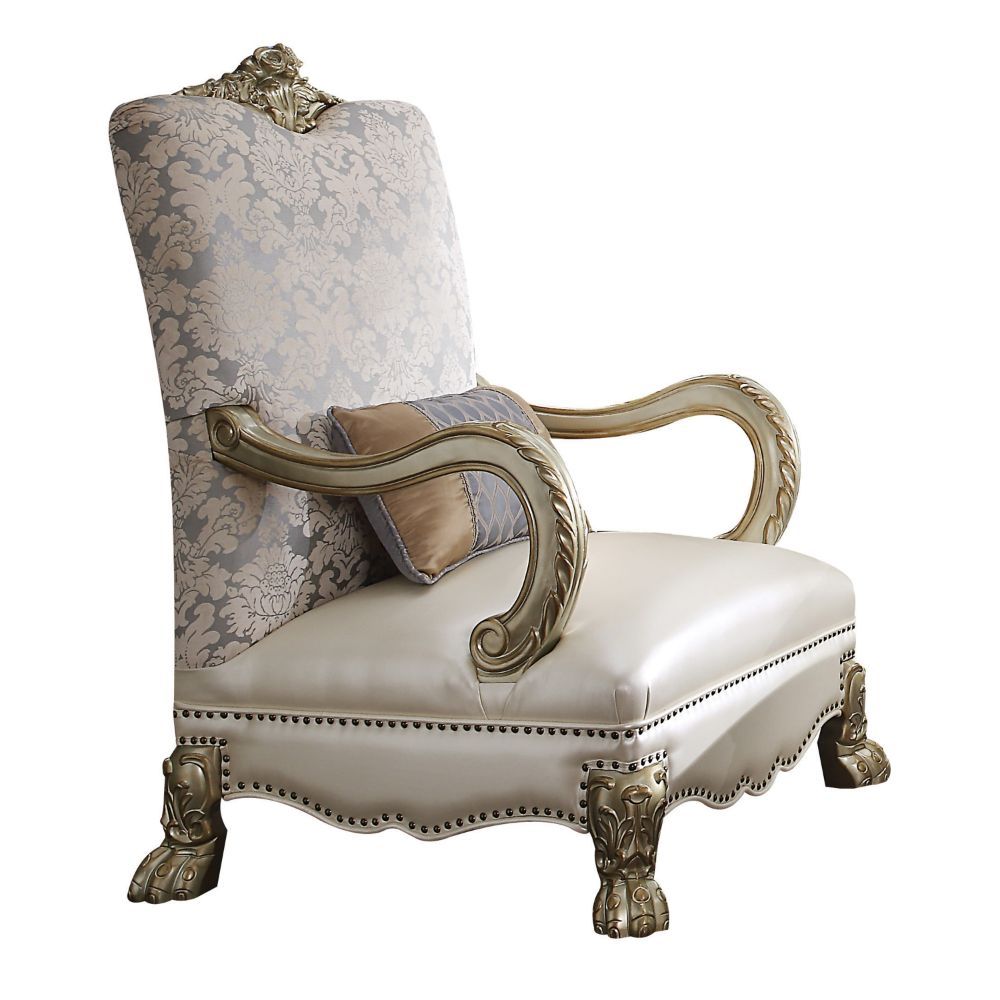 Dresden II - Accent Chair - Pearl PU/Fabric & Gold Patina