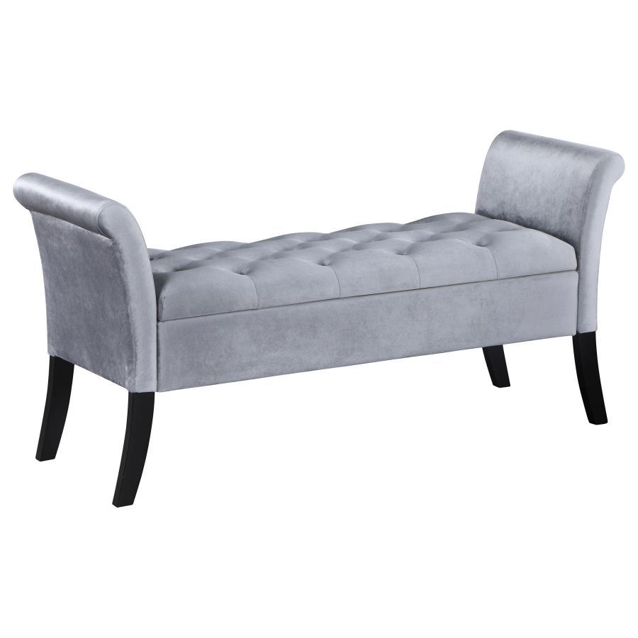 Farrah - Upholstered Rolled Arms Storage Bench - Silver And Black