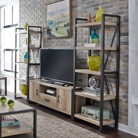 Sun Valley - Entertainment Center With Piers - Light Brown - Metal Side Drawers